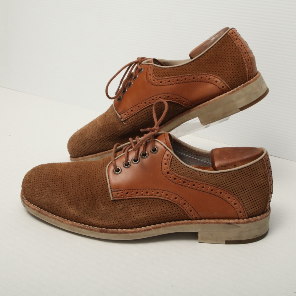 Johnston & Murphy Oxford Mens 8M Brown Suede Leather Perforated Wingtip Shoes